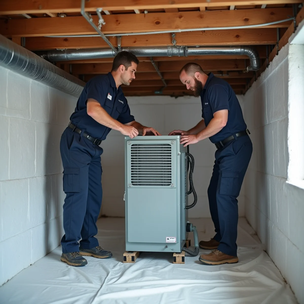 Whole home dehumidifier installed in clean crawl space of Dunn NC home